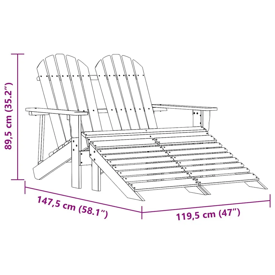 Chaise de jardin Adirondack 2 places et pouf sapin rose - 8