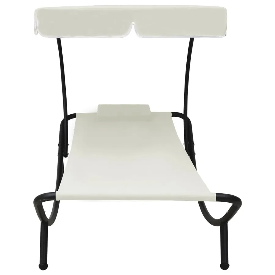 Chaise longue de jardin avec auvent et oreiller vert - 10