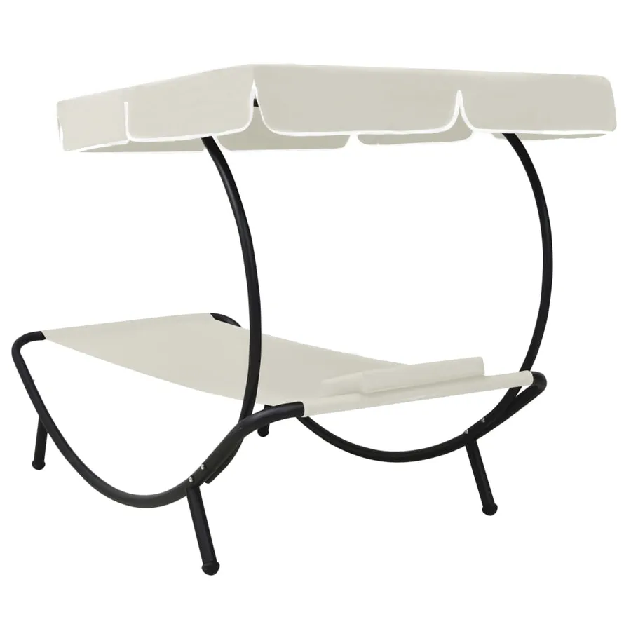 Chaise longue de jardin avec auvent et oreiller vert - 11
