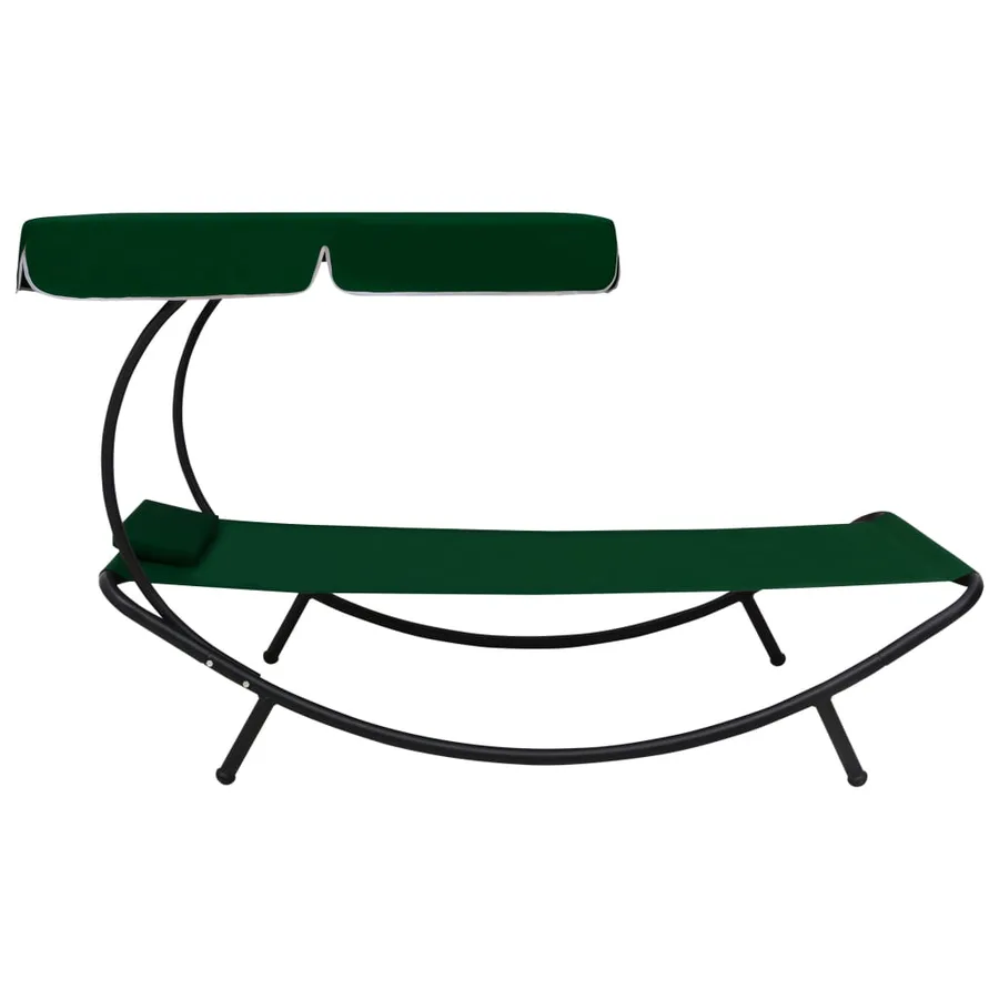 Chaise longue de jardin avec auvent et oreiller vert - 3