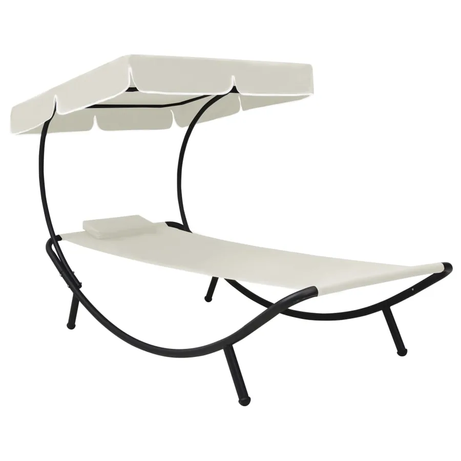 Chaise longue de jardin avec auvent et oreiller vert - 8