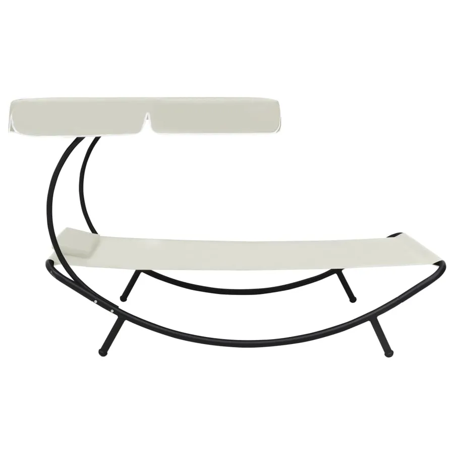 Chaise longue de jardin avec auvent et oreiller vert - 9