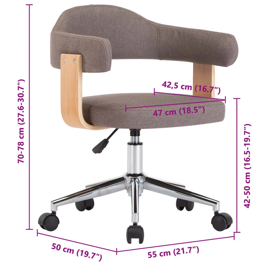 Chaise pivotante à manger Taupe Bois courbé et tissu - 9