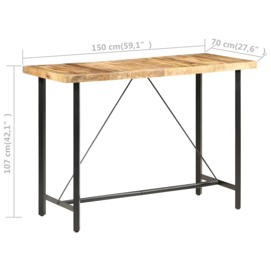 Table de bar 150x70x107 cm Bois de manguier brut - 7