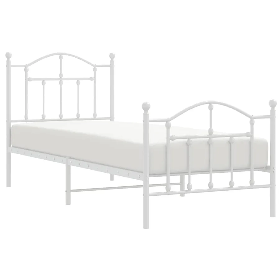 Cadre de lit métal sans matelas avec pied de lit blanc 90x190cm - 4