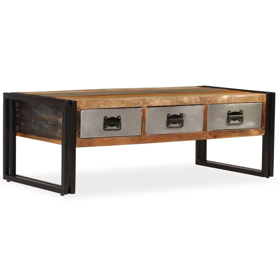 Table basse avec 3 tiroirs Bois de récupération 100x50x35 cm - 10