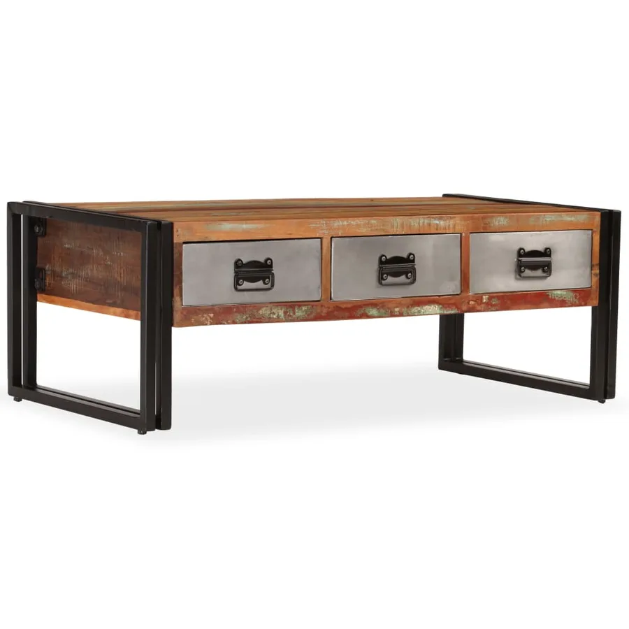 Table basse avec 3 tiroirs Bois de récupération 100x50x35 cm - 11