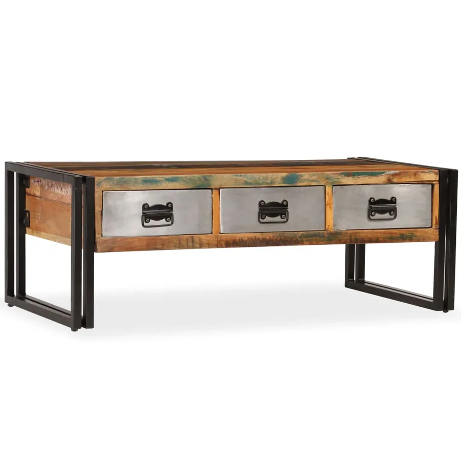 Table basse avec 3 tiroirs Bois de récupération 100x50x35 cm - 13