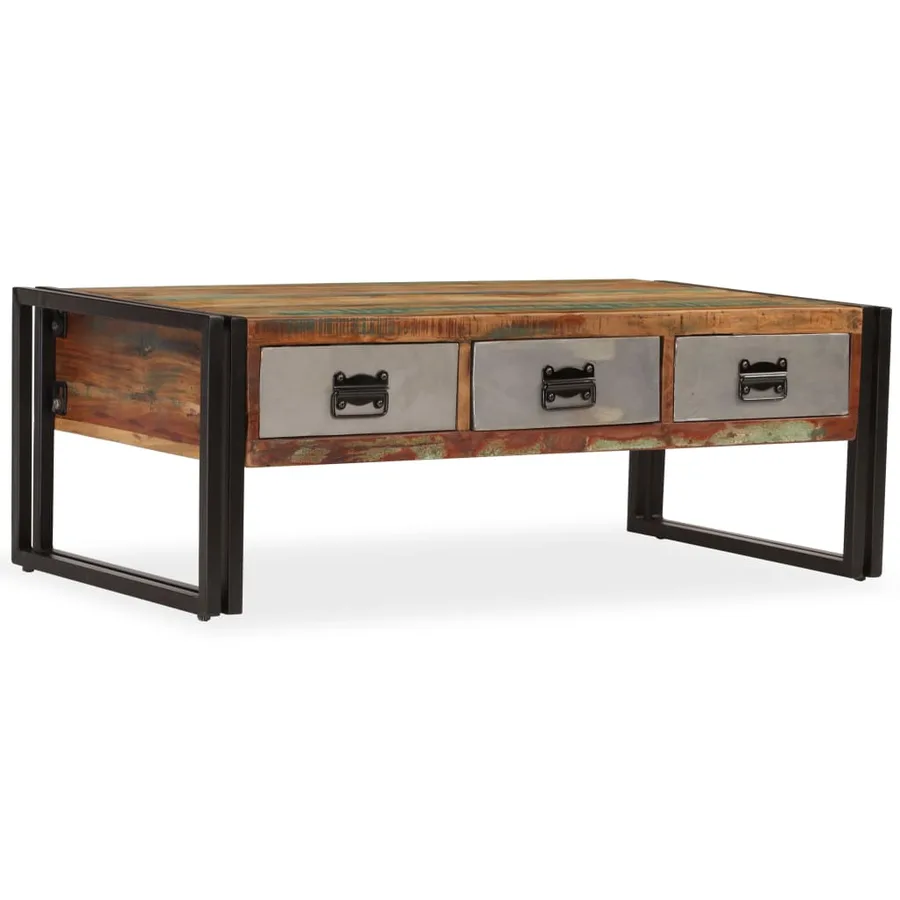Table basse avec 3 tiroirs Bois de récupération 100x50x35 cm - 14