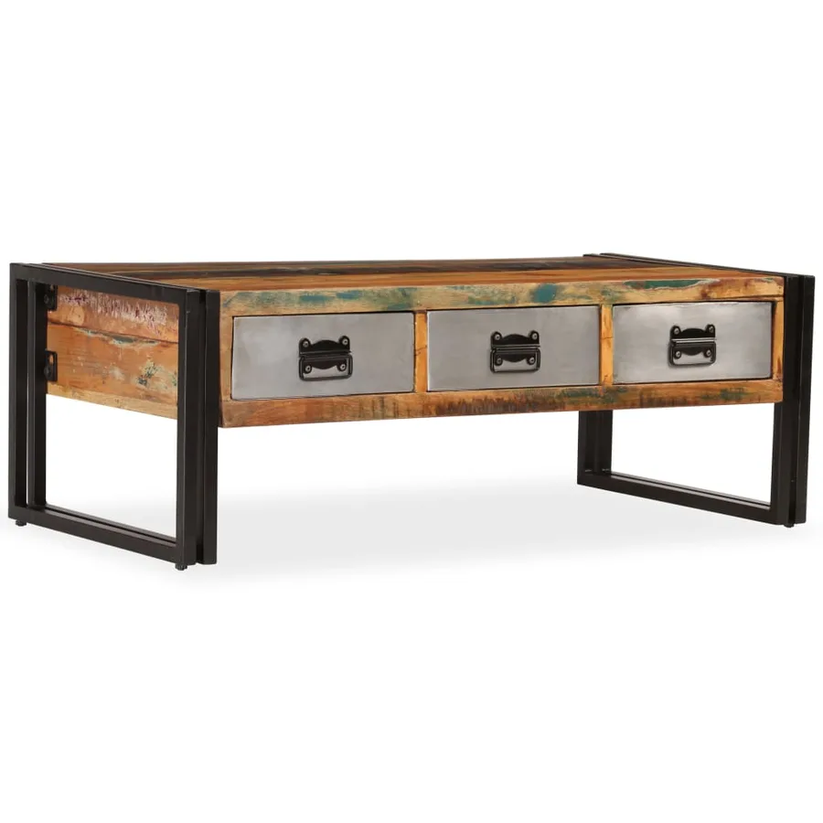 Table basse avec 3 tiroirs Bois de récupération 100x50x35 cm - 16