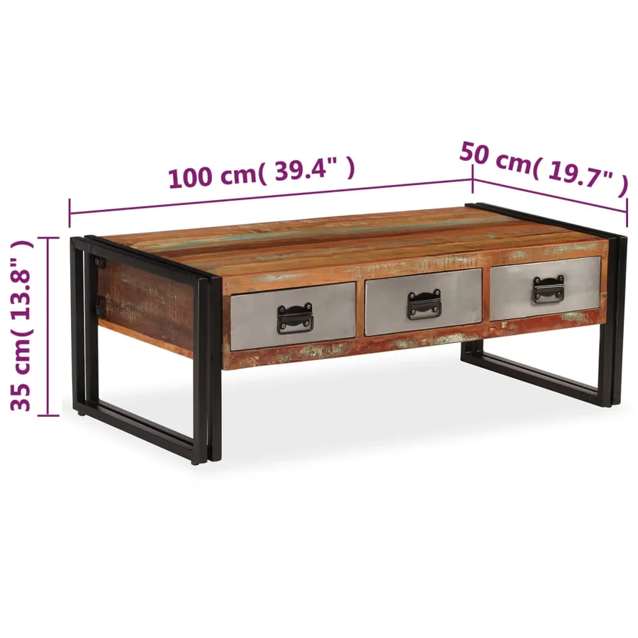 Table basse avec 3 tiroirs Bois de récupération 100x50x35 cm - 9