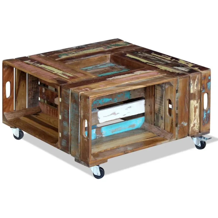 Table basse Bois de récupération massif 70x70x35 cm - 4