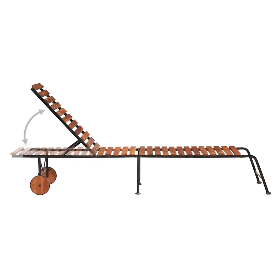 Chaise longue avec pieds en acier Bois d'acacia massif - 5