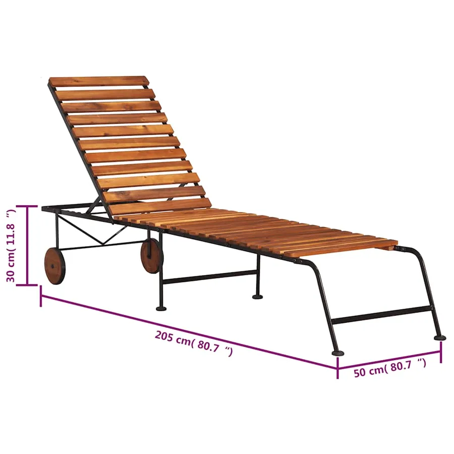 Chaise longue avec pieds en acier Bois d'acacia massif - 6