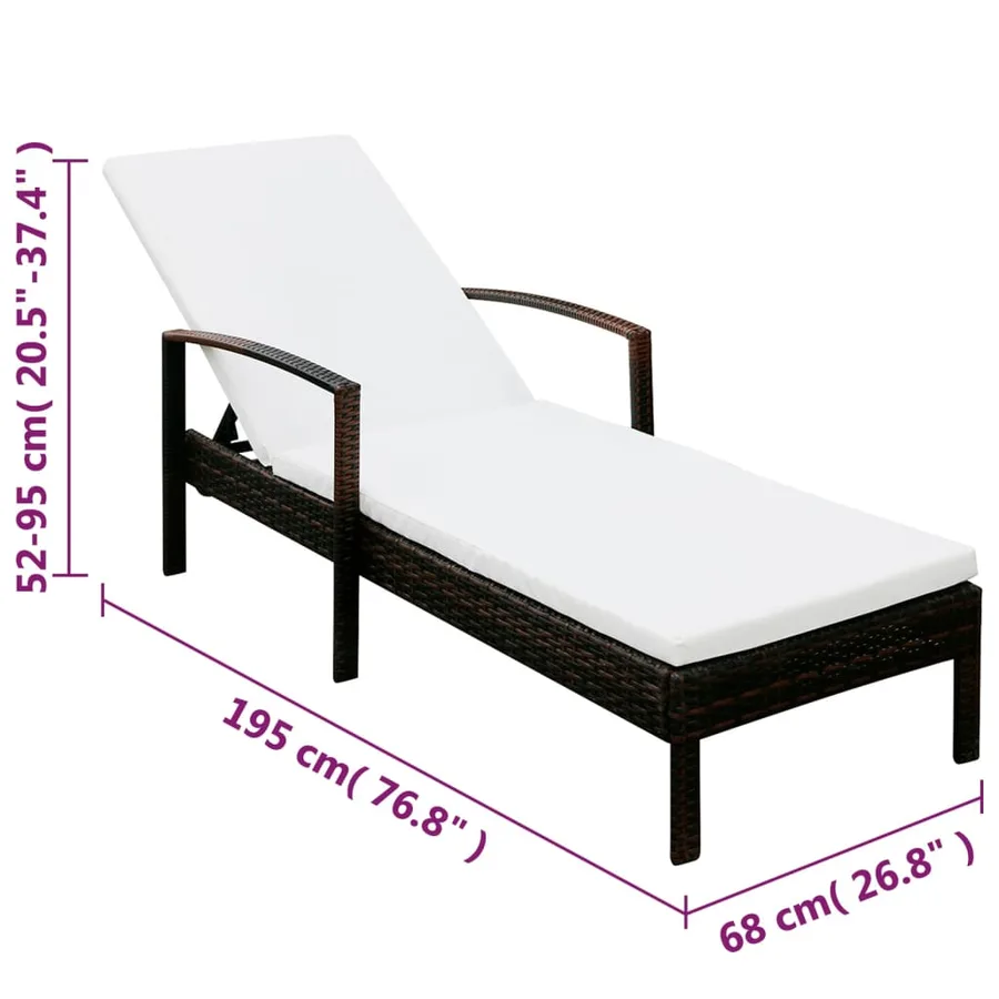 Chaise longue avec coussin Résine tressée Marron - 7