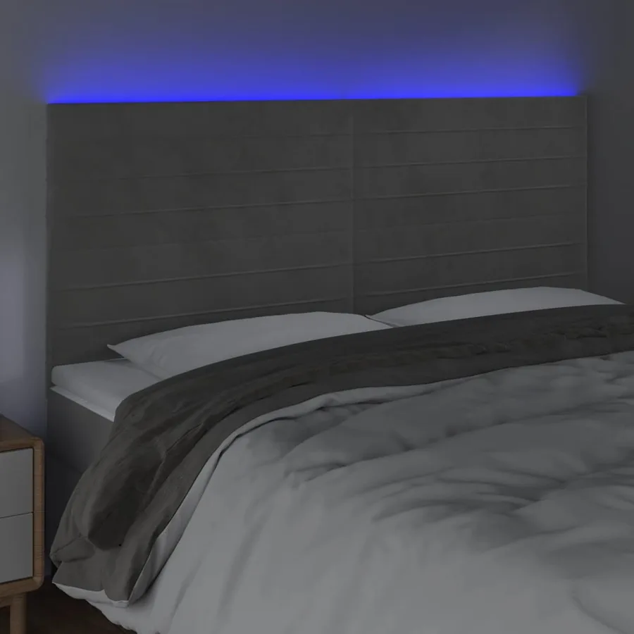 Tête de lit à LED Gris clair 160x5x118/128 cm Velours - 3