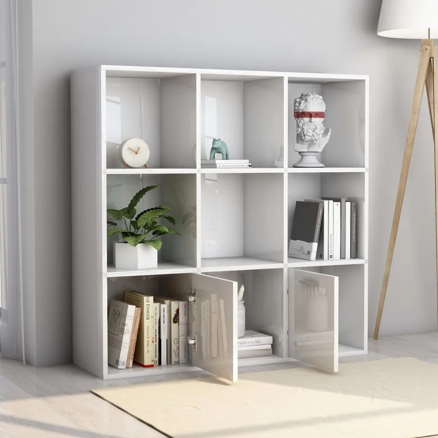 Bibliothèque Blanc brillant 98x30x98 cm Bois d’ingénierie - 4