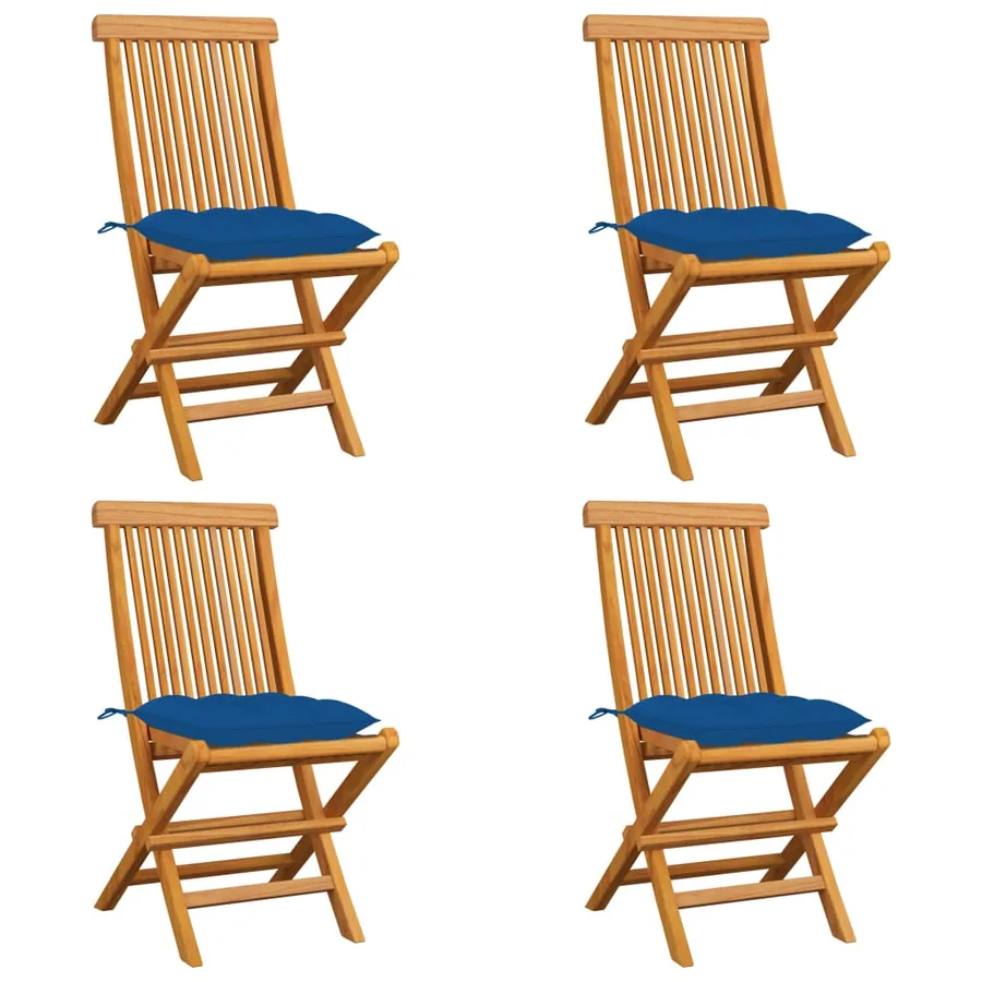 Chaises de jardin et coussins bleu lot de 4 Bois de teck massif