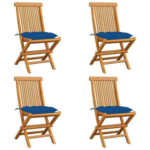 Chaises de jardin et coussins bleu lot de 4 Bois de teck massif