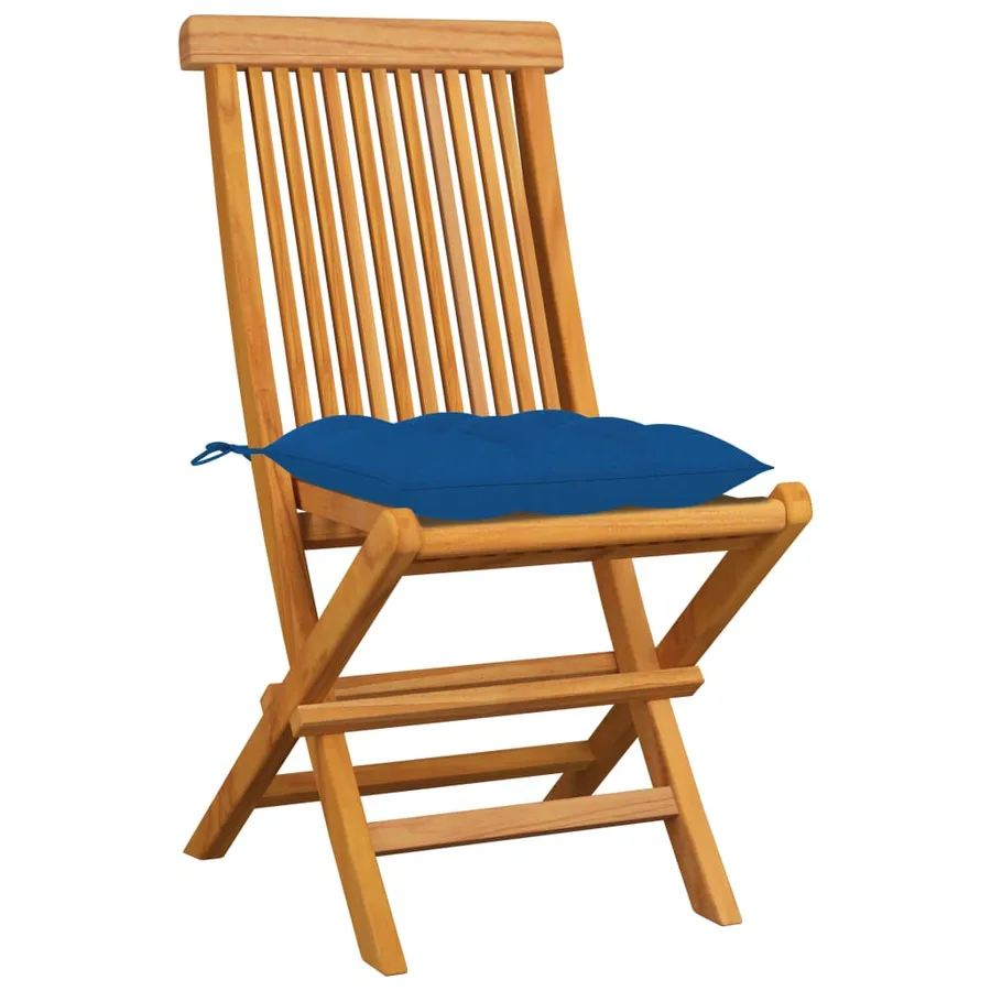 Chaises de jardin et coussins bleu lot de 4 Bois de teck massif - 2