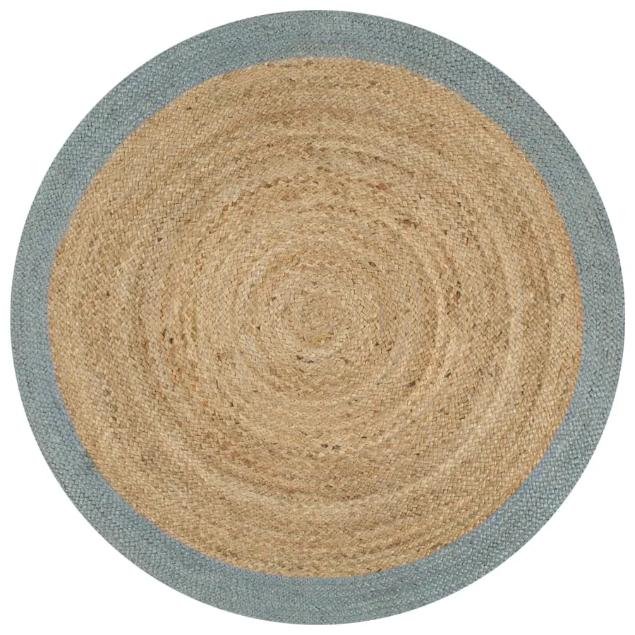 Tapis fait à la main Jute avec bord vert olive 90 cm