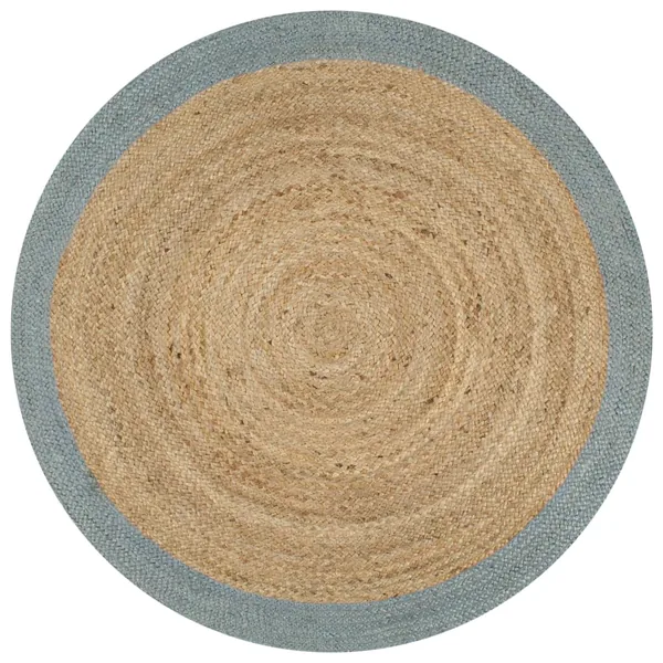 Tapis fait à la main Jute avec bord vert olive 90 cm