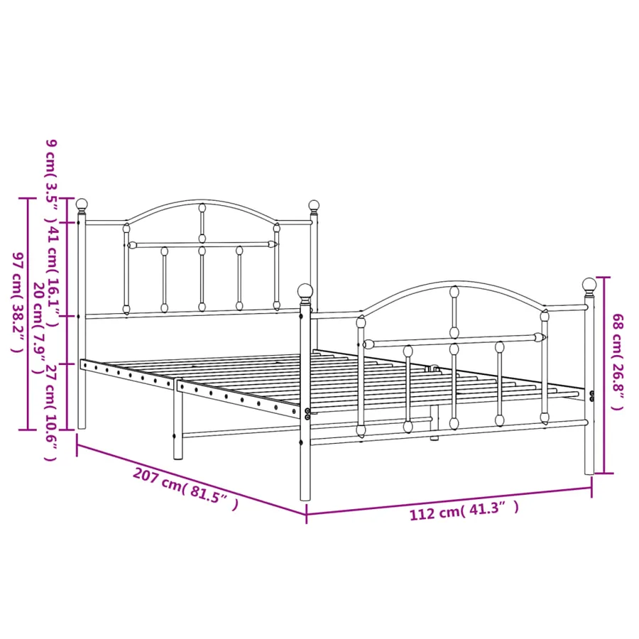 Cadre de lit métal sans matelas et pied de lit blanc 107x203 cm - 9