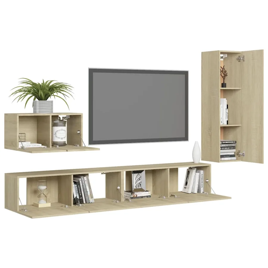 Ensemble de meubles TV 4 pcs Chêne sonoma Bois d'ingénierie - 3