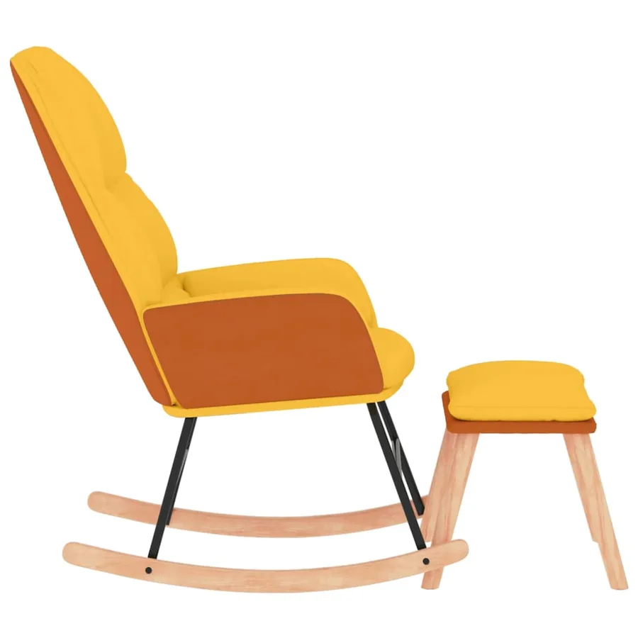 Chaise à bascule avec repose-pied Jaune moutarde Tissu - 4