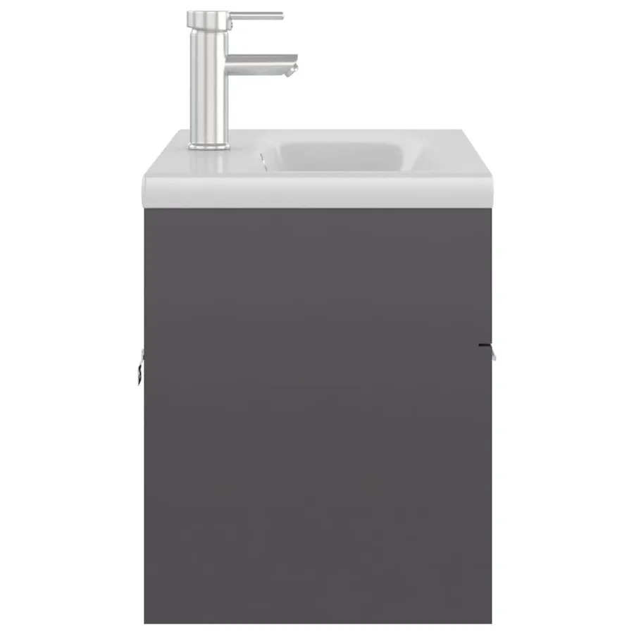 Armoire d'évier avec lavabo intégré Gris brillant Aggloméré - 4