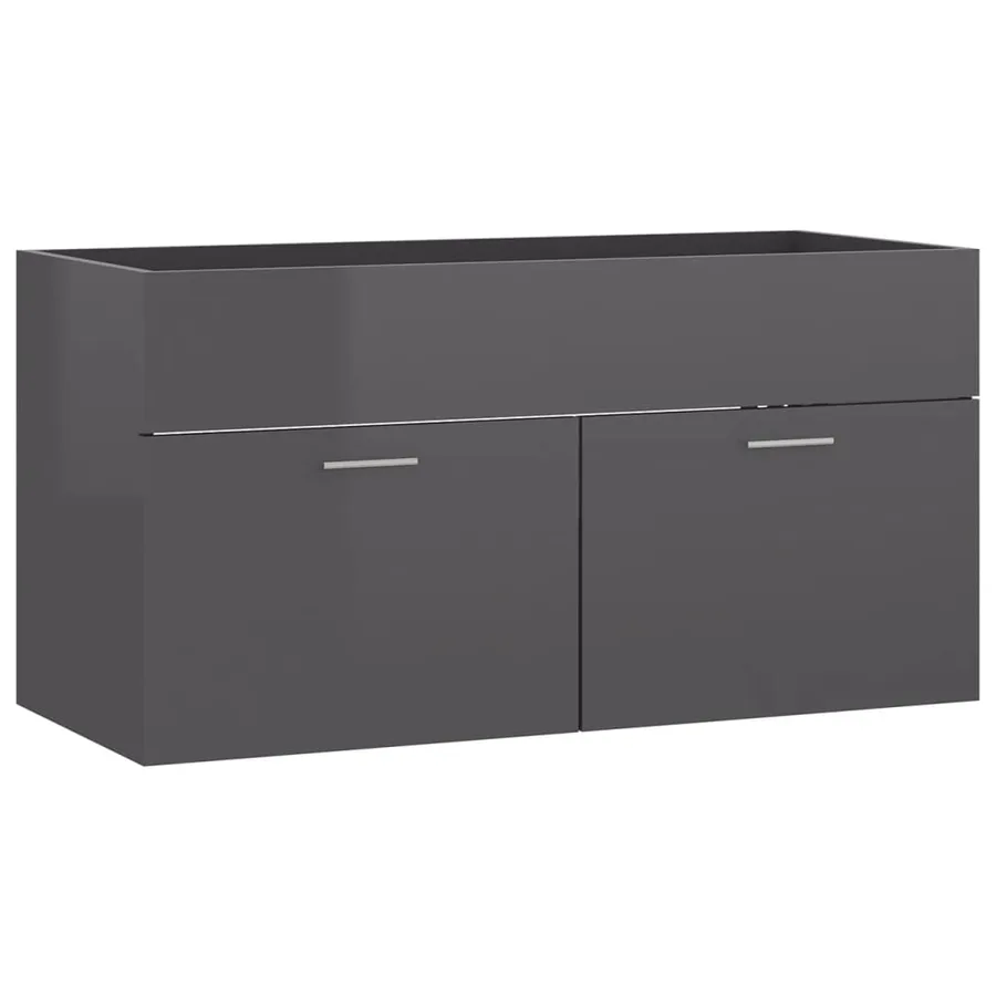 Armoire d'évier avec lavabo intégré Gris brillant Aggloméré - 8