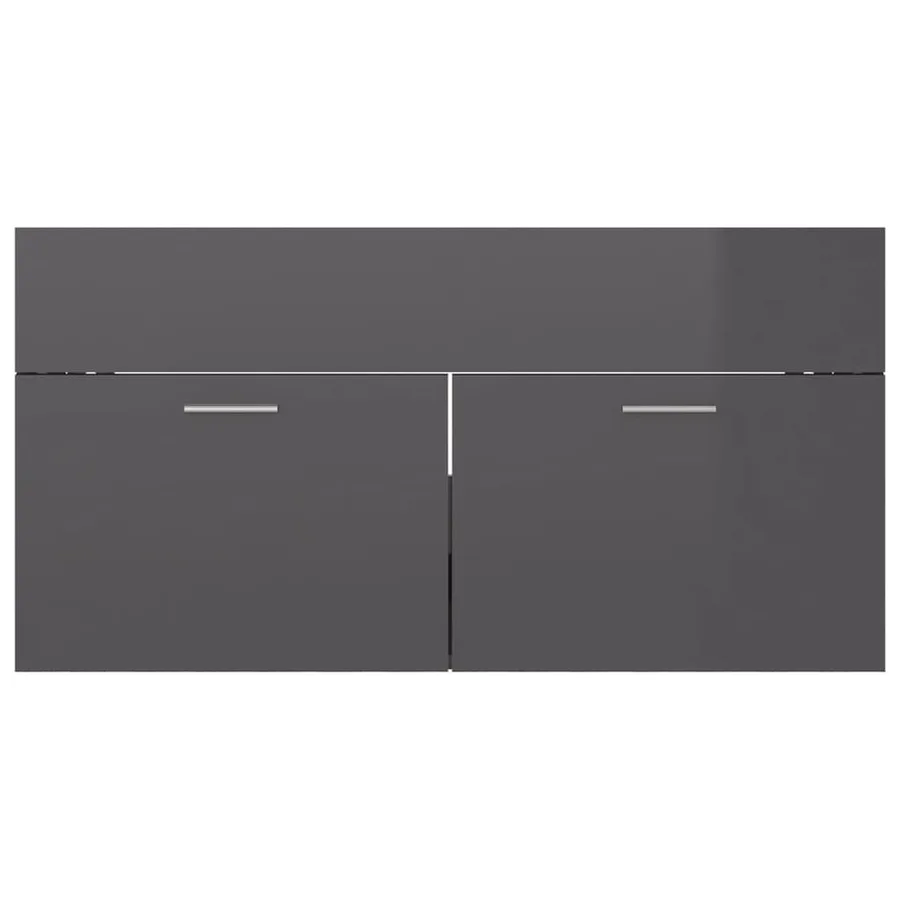 Armoire d'évier avec lavabo intégré Gris brillant Aggloméré - 9
