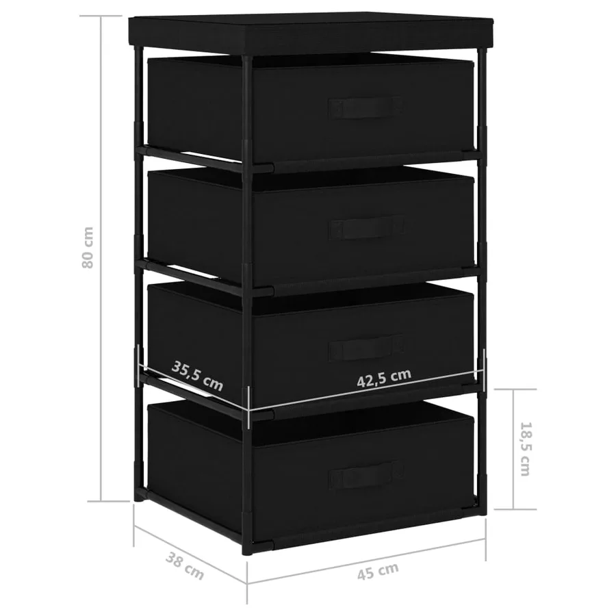 Étagère de rangement avec 4 paniers en tissu Acier Noir - 7