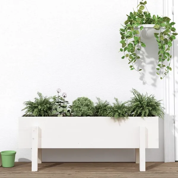 Lit surélevé de jardin blanc 101x30x38 cm bois de pin massif