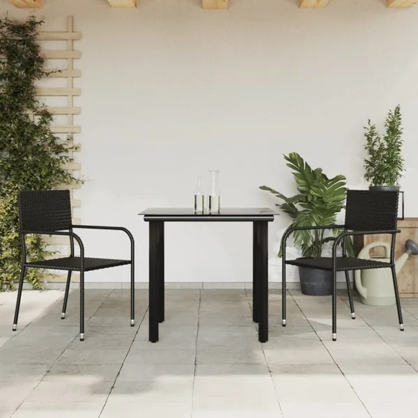 Ensemble à manger de jardin 3 pcs noir résine tressée et acier