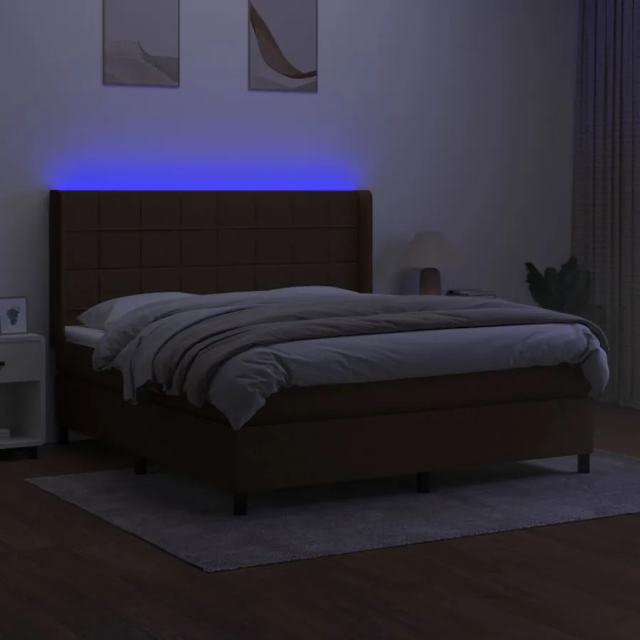 Sommier à lattes de lit matelas et LED Marron foncé 180x200cm - 3