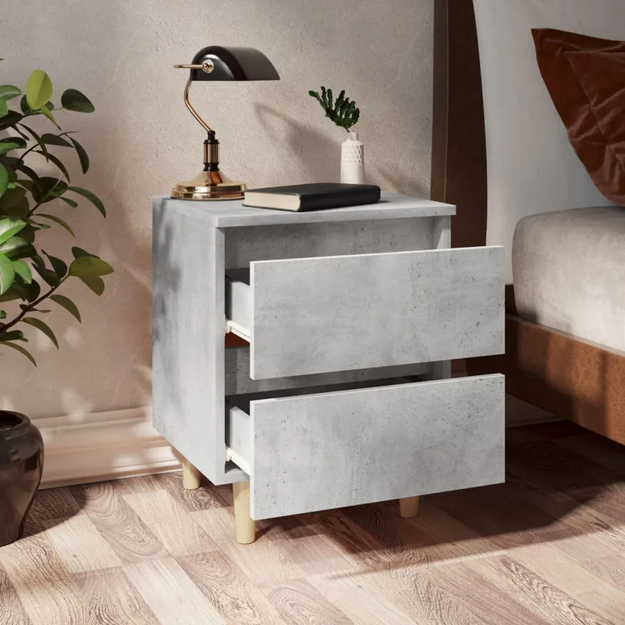 Tables de chevet pieds en pin 2 pcs gris béton 40x35x50 cm - 7