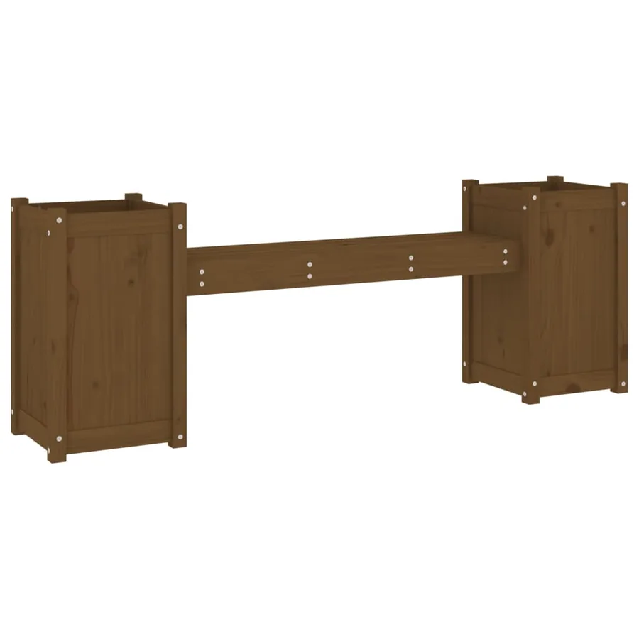 Banc avec jardinières marron miel bois massif de pin - 2