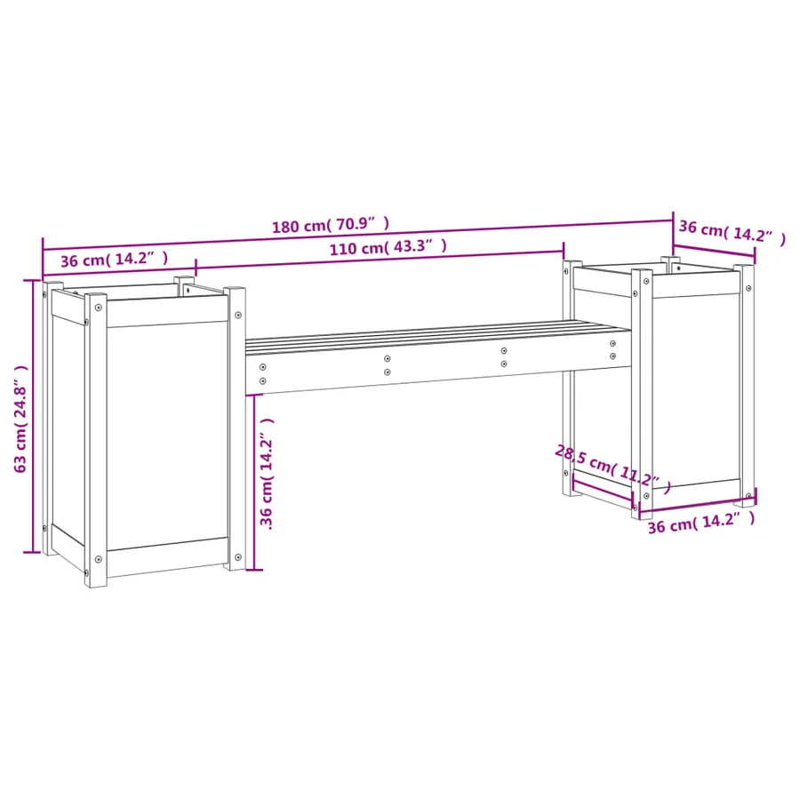 Banc avec jardinières marron miel bois massif de pin - 9