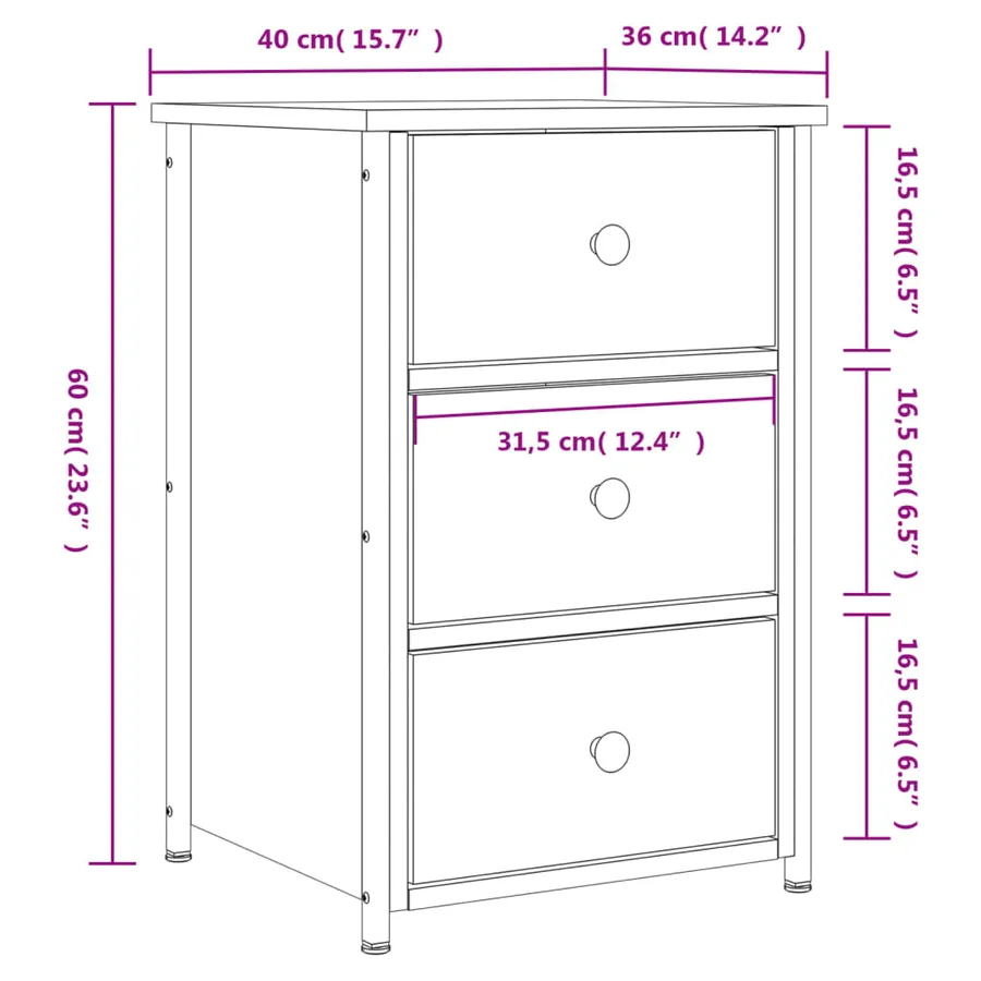 Table de chevet sonoma gris 40x36x60 cm bois d'ingénierie - 11