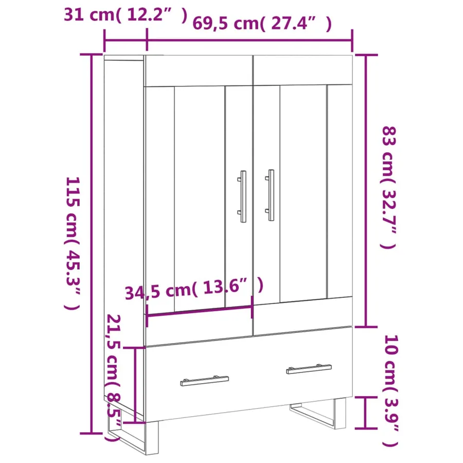 Buffet haut gris béton 69,5x31x115 cm bois d'ingénierie - 13