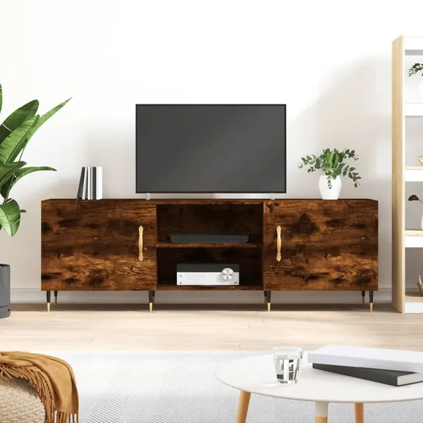 Meuble TV chêne fumé 150x30x50 cm bois d'ingénierie