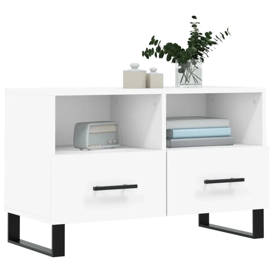 Meuble TV Blanc 80x36x50 cm Bois d'ingénierie - 3
