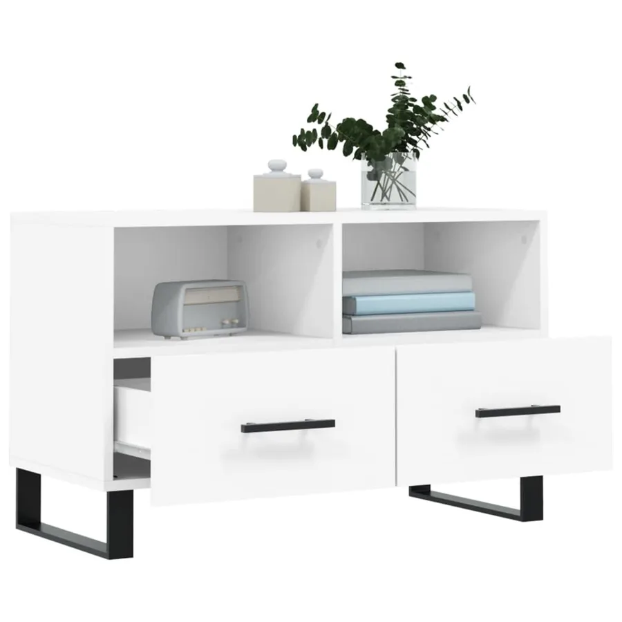 Meuble TV Blanc 80x36x50 cm Bois d'ingénierie - 4