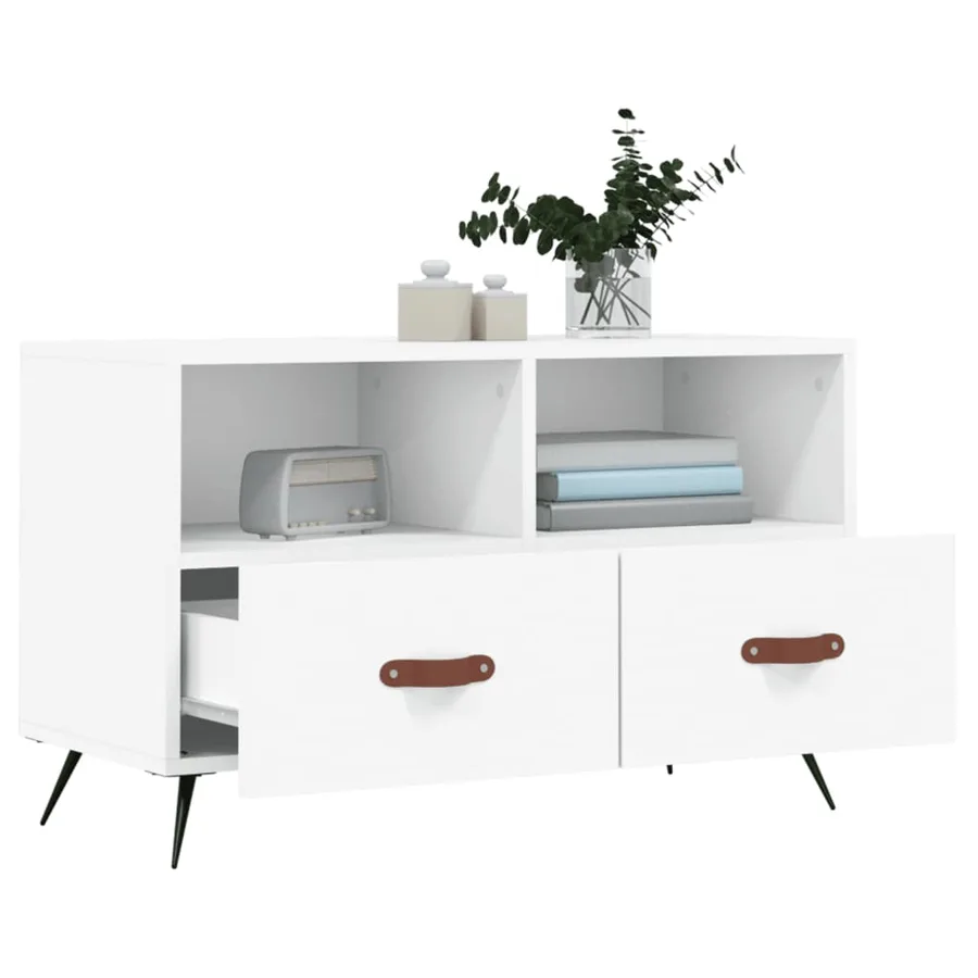 Meuble TV Blanc 80x36x50 cm Bois d'ingénierie - 4