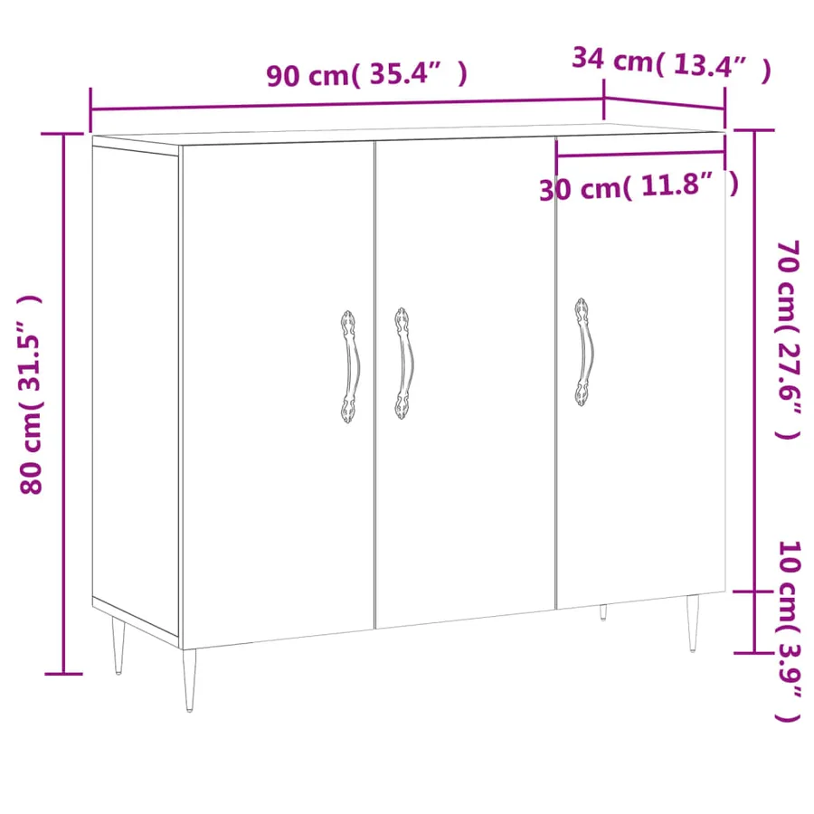 Buffet chêne sonoma 90x34x80 cm bois d'ingénierie - 13