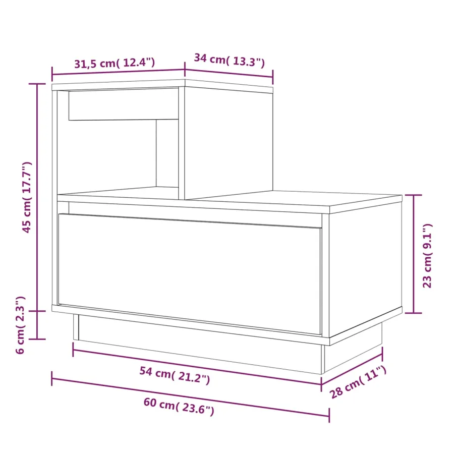 Table de chevet 60x34x51 cm Bois de pin solide - 10
