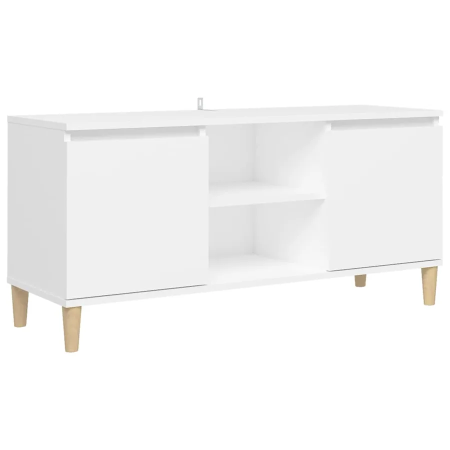 Meuble TV avec pieds en bois massif Blanc 103,5x35x50 cm - 2