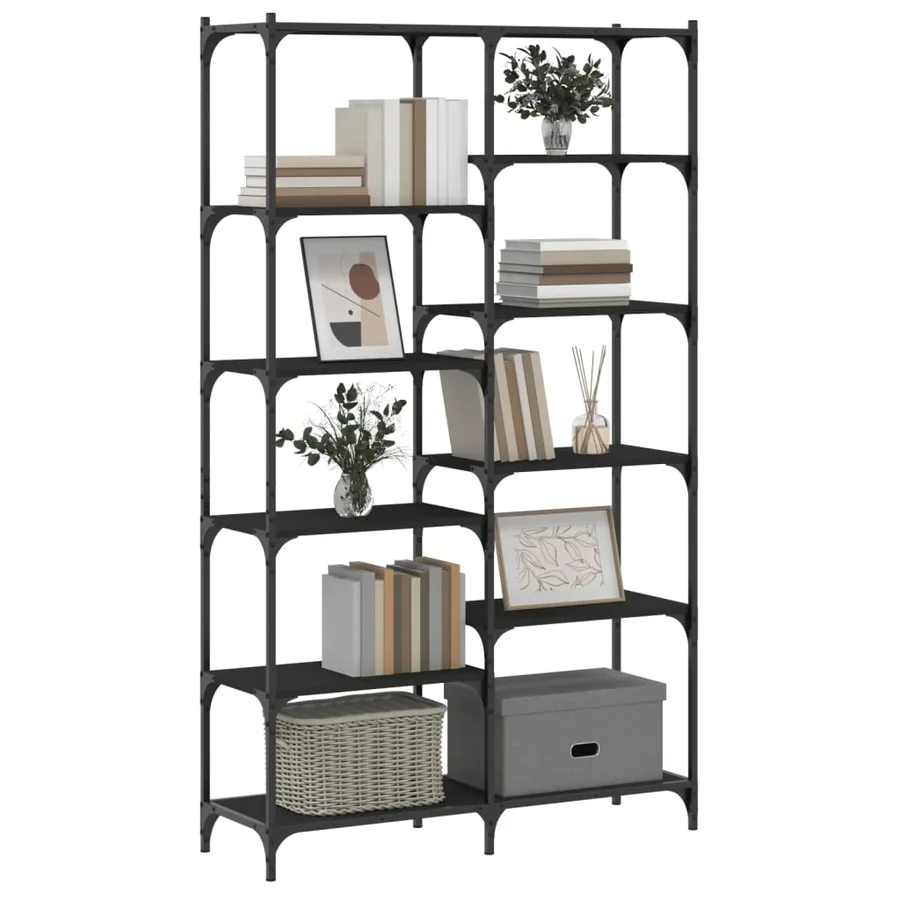 Bibliothèque noir 100x32x170 cm bois d'ingénierie et fer - 3