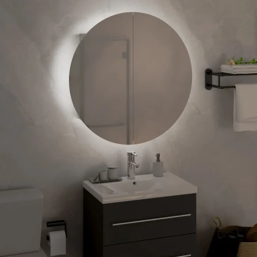 Armoire de salle de bain miroir rond et LED Blanc 47x47x17,5 cm - 3